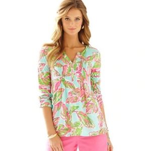 Lilly Pulitzer Dorothy Pleated Henley Blouse Multi in the Vias